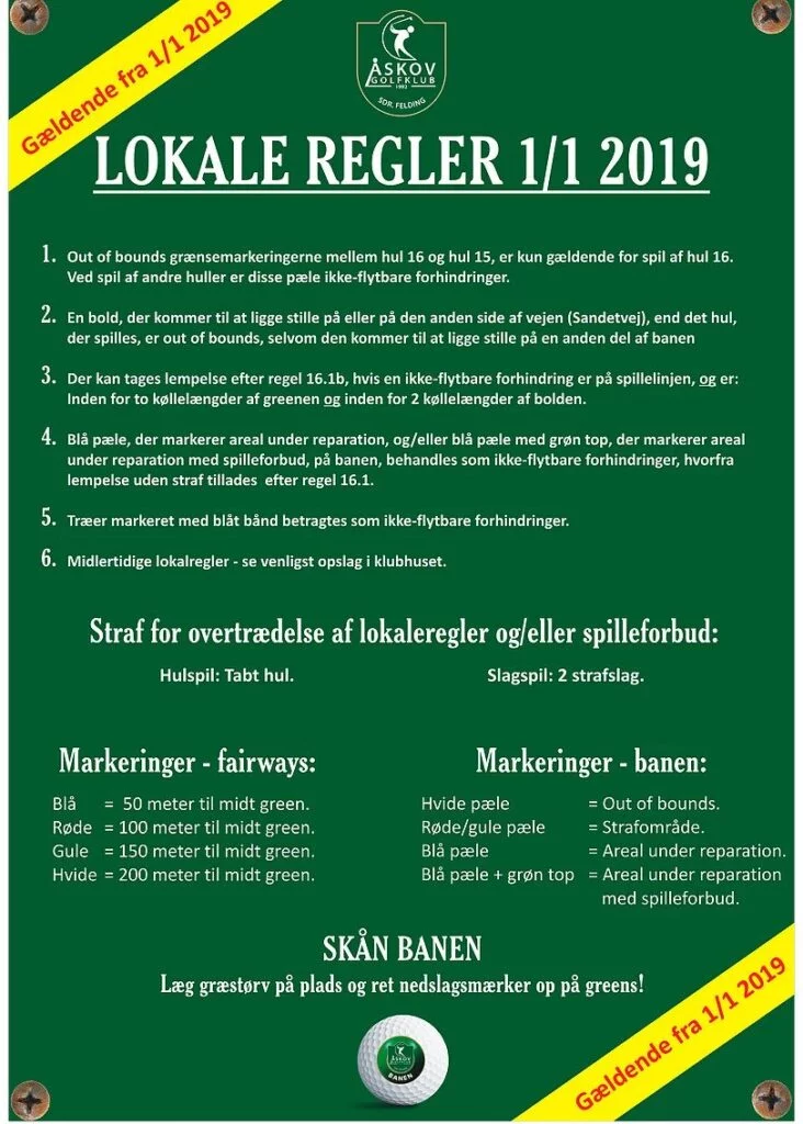 Lokale regler for Åskov Golfklub